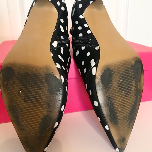 Gently Worn Betsey Johnson Fabric Booties with Kitten Heel Polka Dot Size 6.5 - Picture 9 of 10